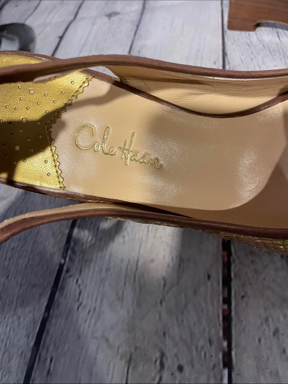 Cole Haan Brown Woven Peep-Toe Slingback Wedges • Sz 10